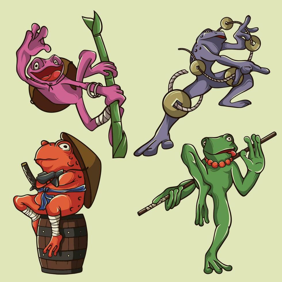 Ninja frog illustration vector set