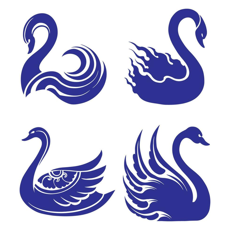 swan silhouette art vector set