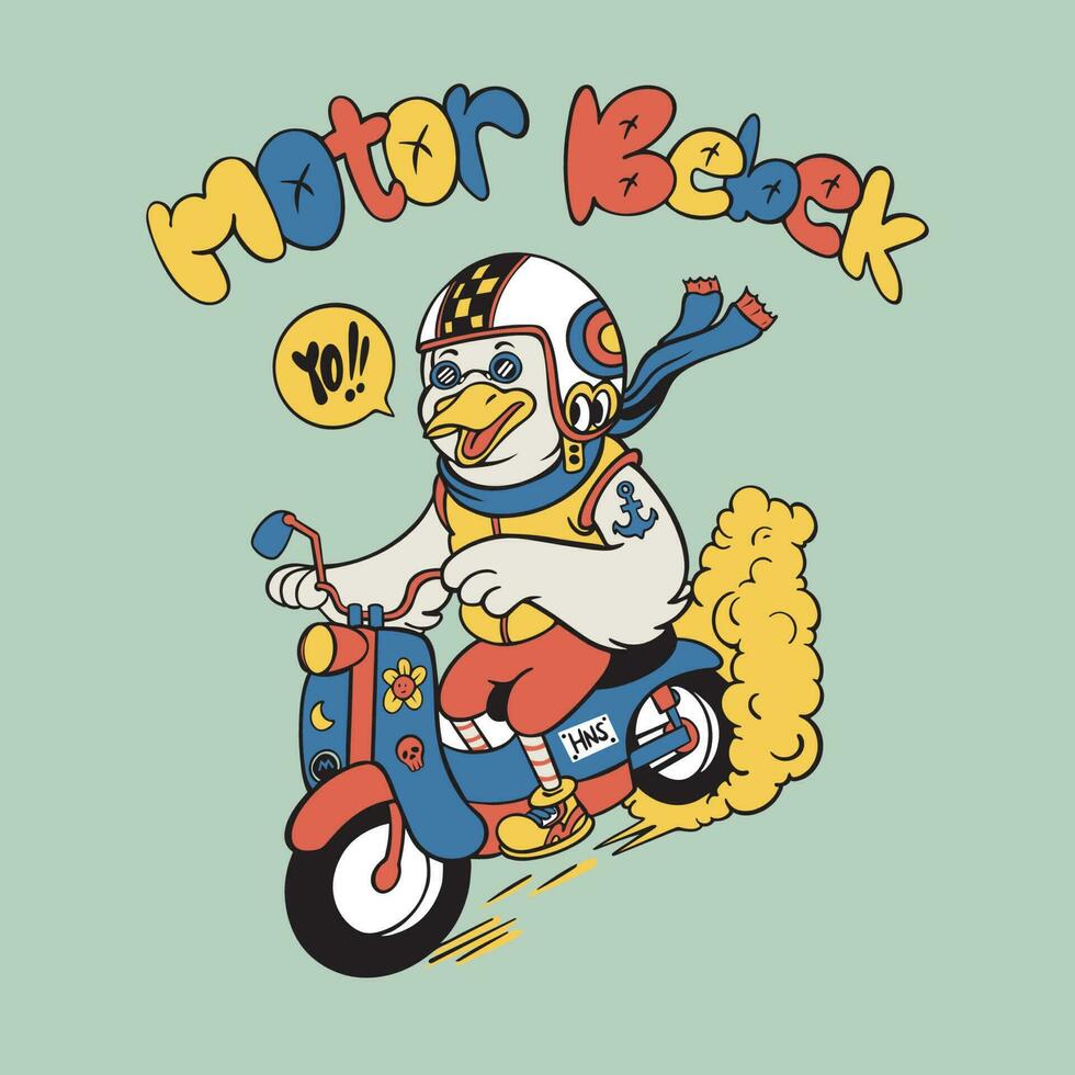 Pato motocicleta personaje vector Arte