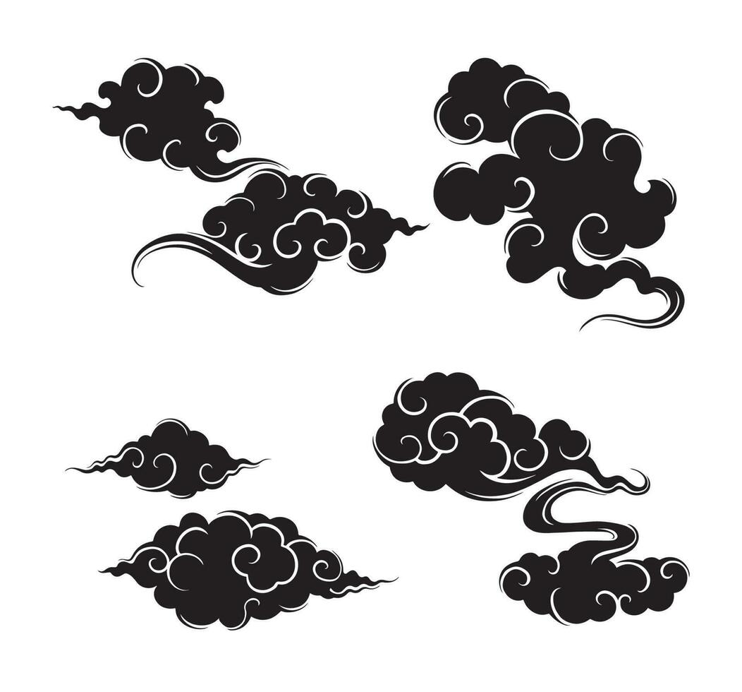 japanese cloud style vector set