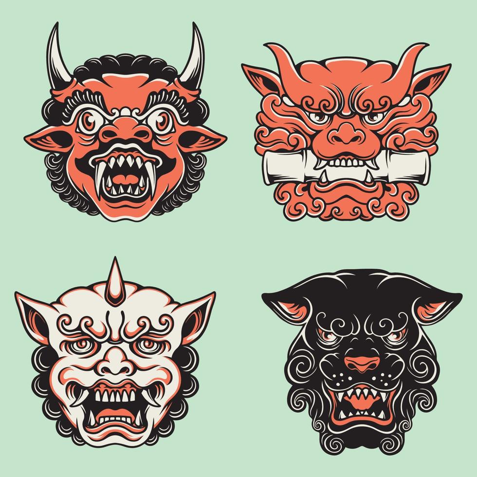 Japanese demon mask vector set