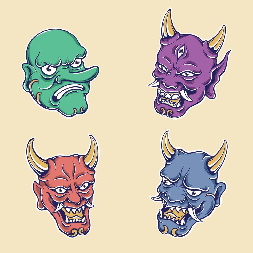 Japanese demon mask vector set