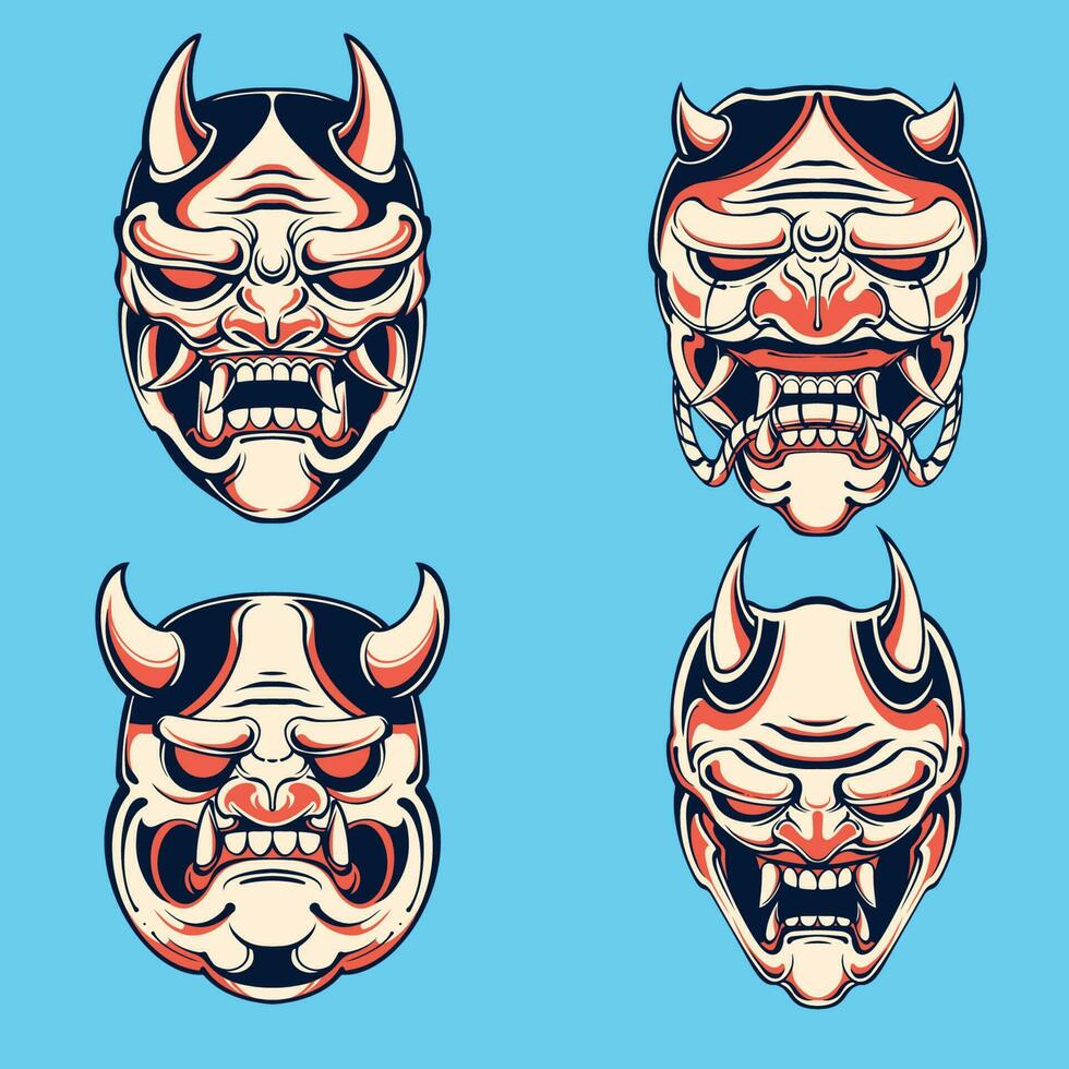 japanese demon character vector set