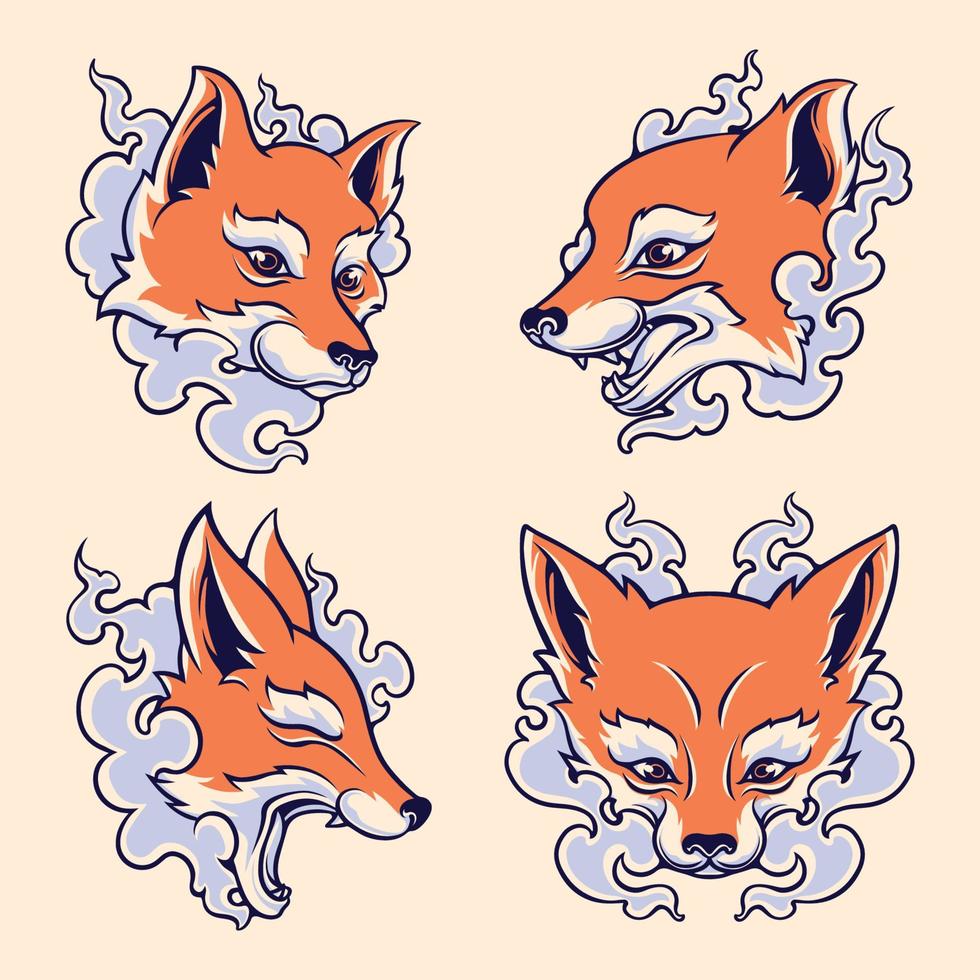 japanese fox vector set