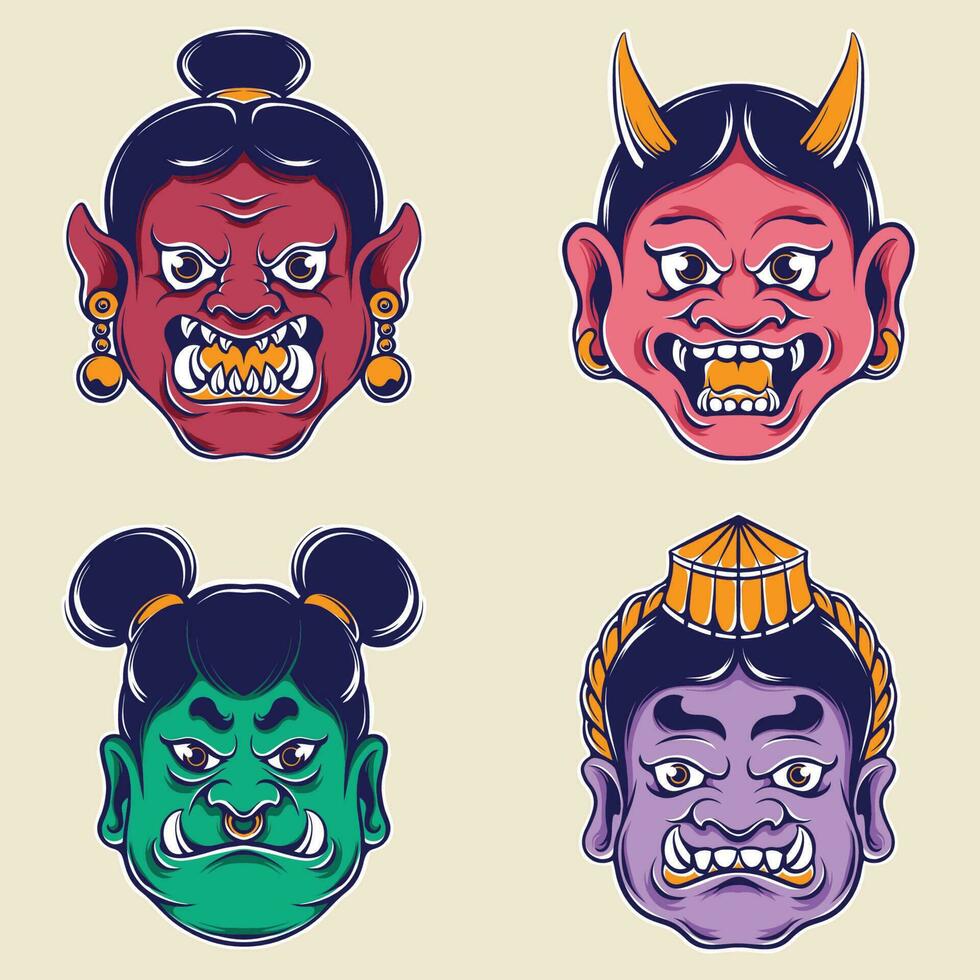 japanese mask character vector set