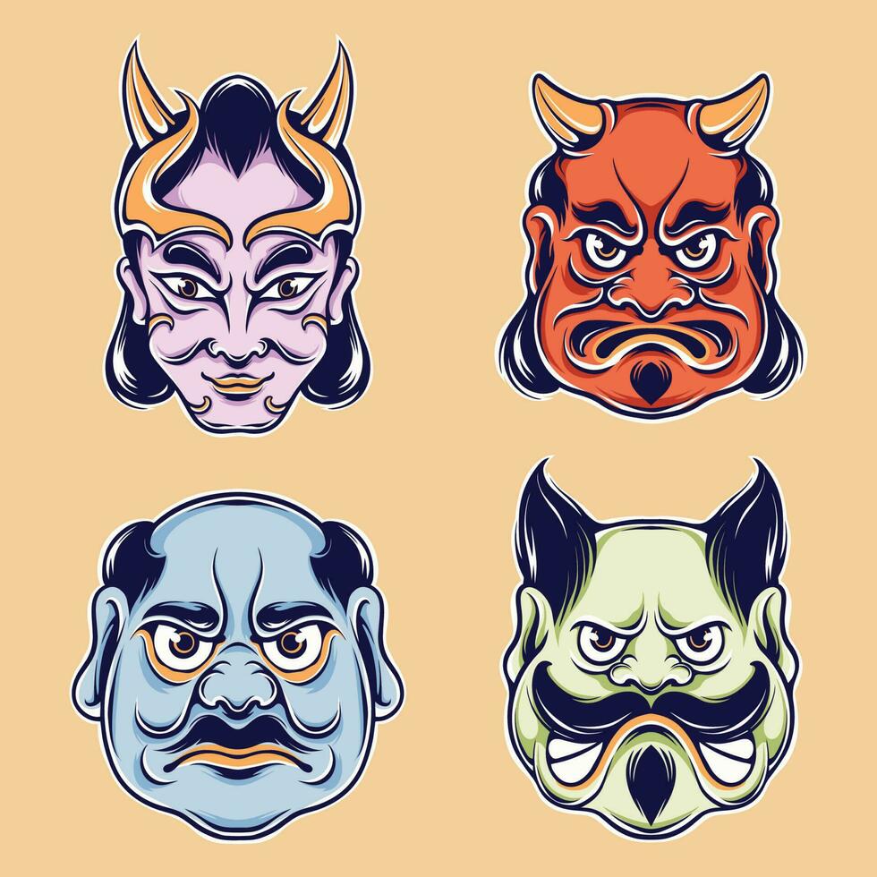 japanese mask character vector set