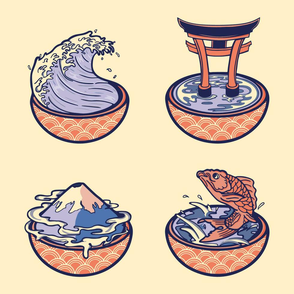 japanese bowl series vector set