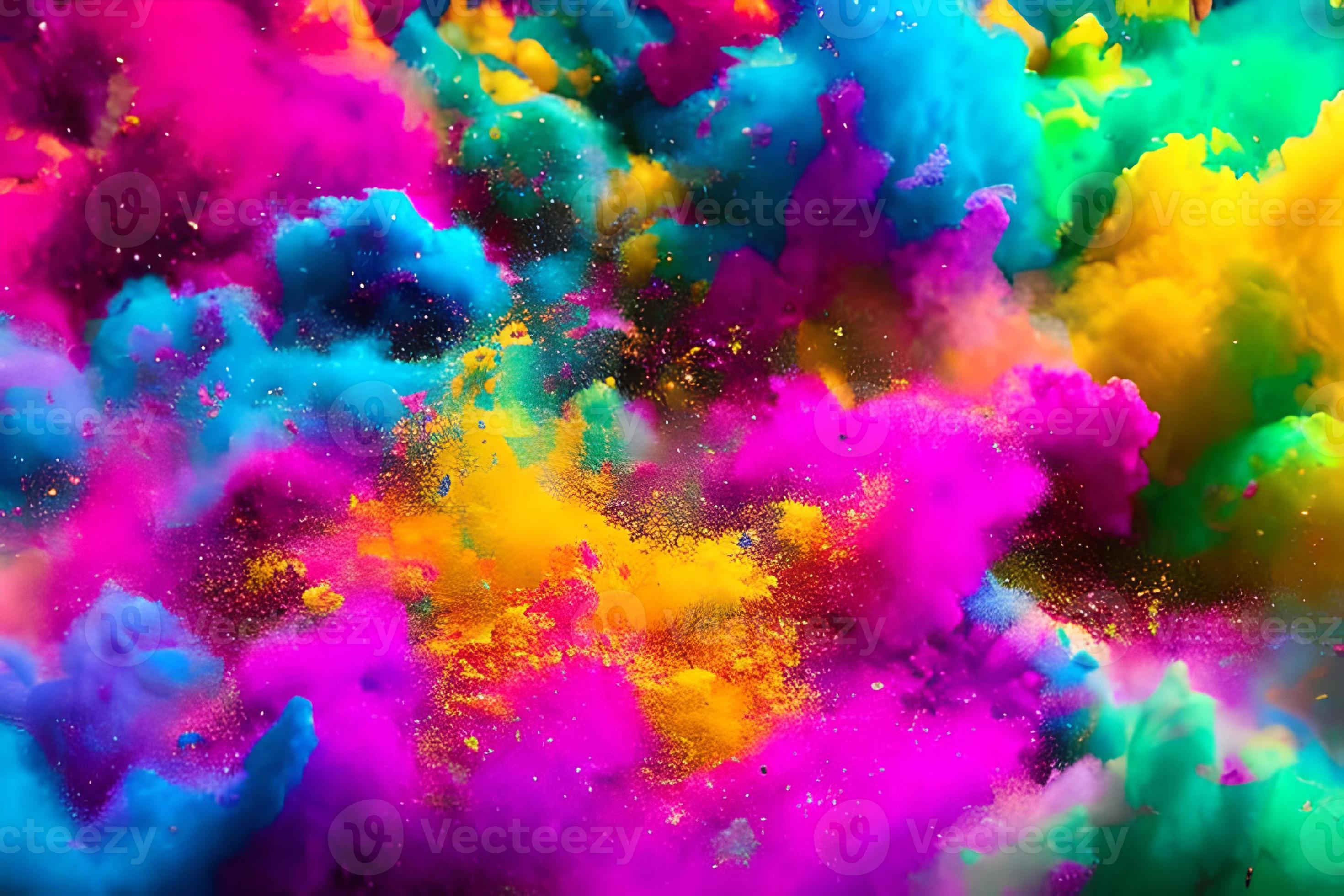Colorful powder explosion happy holi festival of colors art concept
