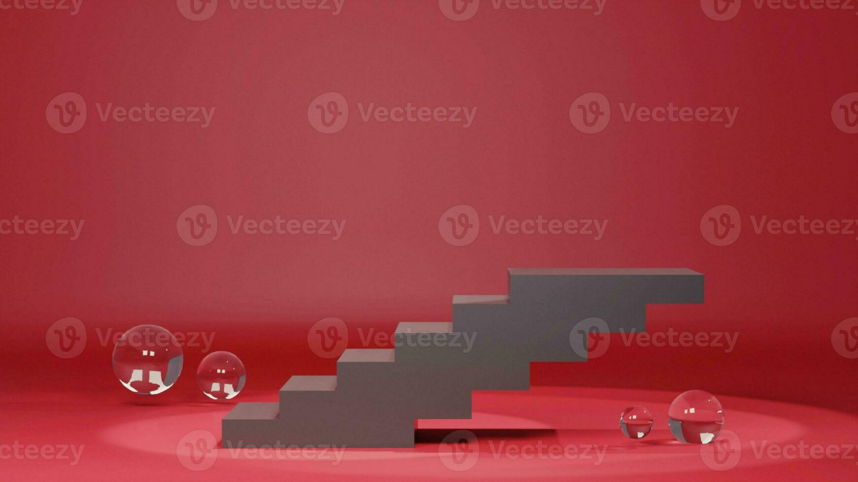 3d red rectangular product display podium. Copy space. photo