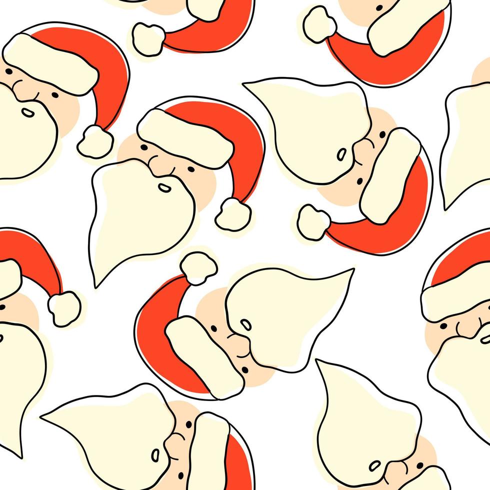 Cute cheerful Santa Claus seamless pattern. Vector illustration in cartoon flat style isolated on white background.