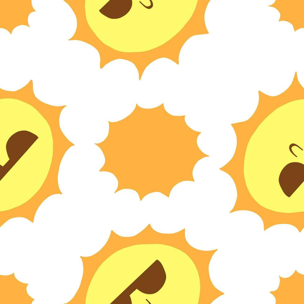 Funny sun with sunglasses. Seamless pattern. Vector illustration in cartoon flat style isolated on white background.