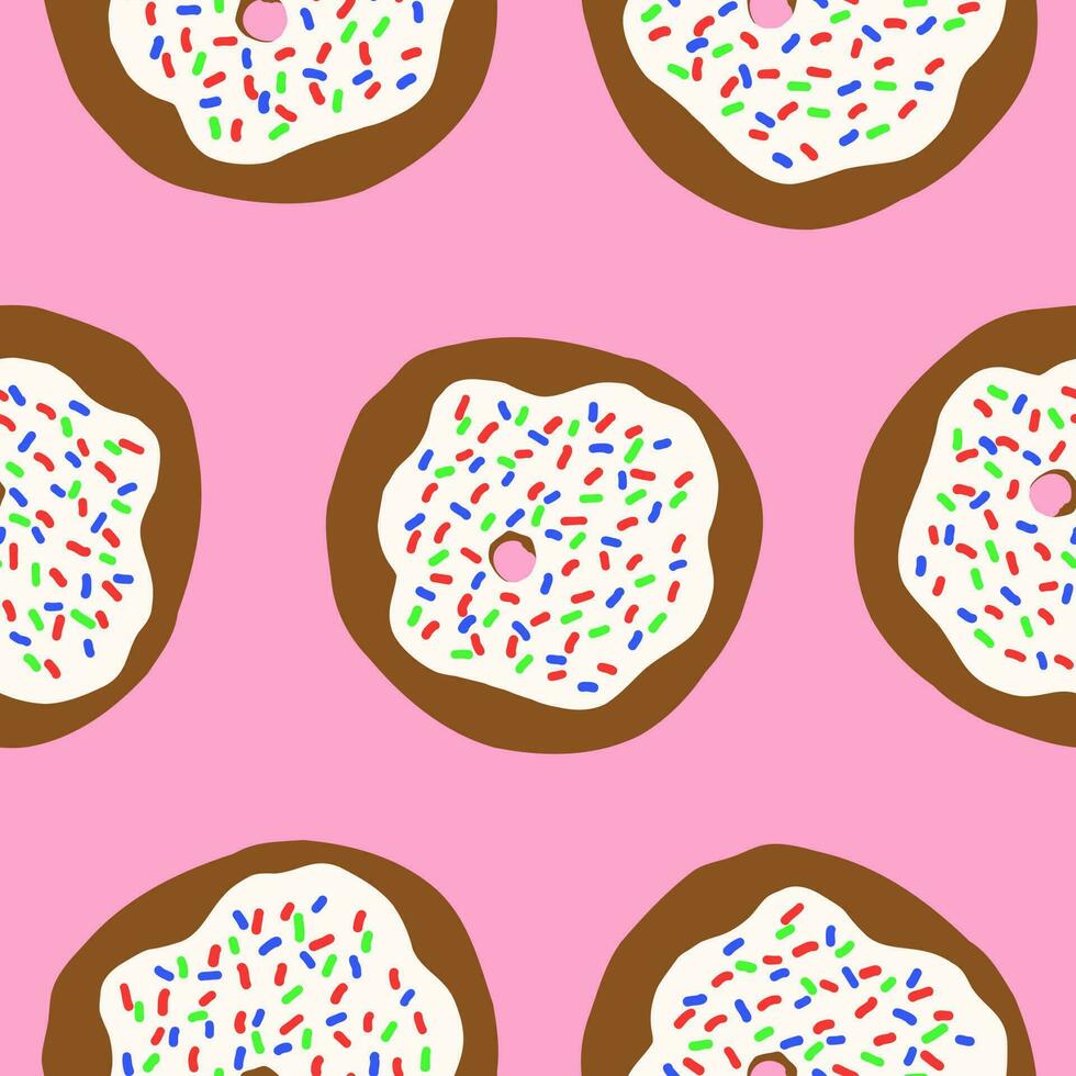 Donuts pattern. Vector illustration in cartoon flat style isolated on pink background.