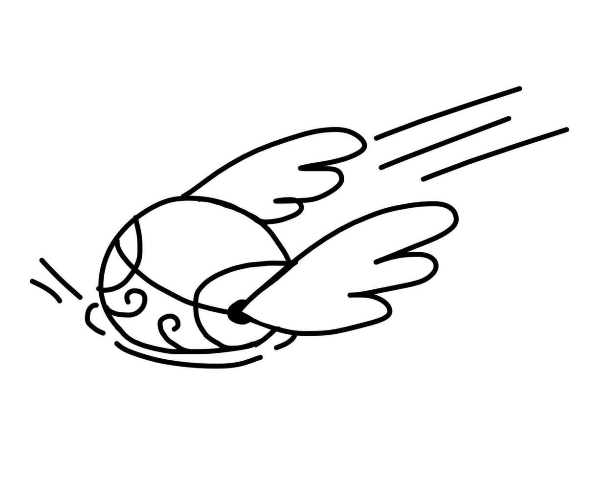 Snitch Magic Ball with wings falling. Vector illustration in outline doodle style isolated on white background.