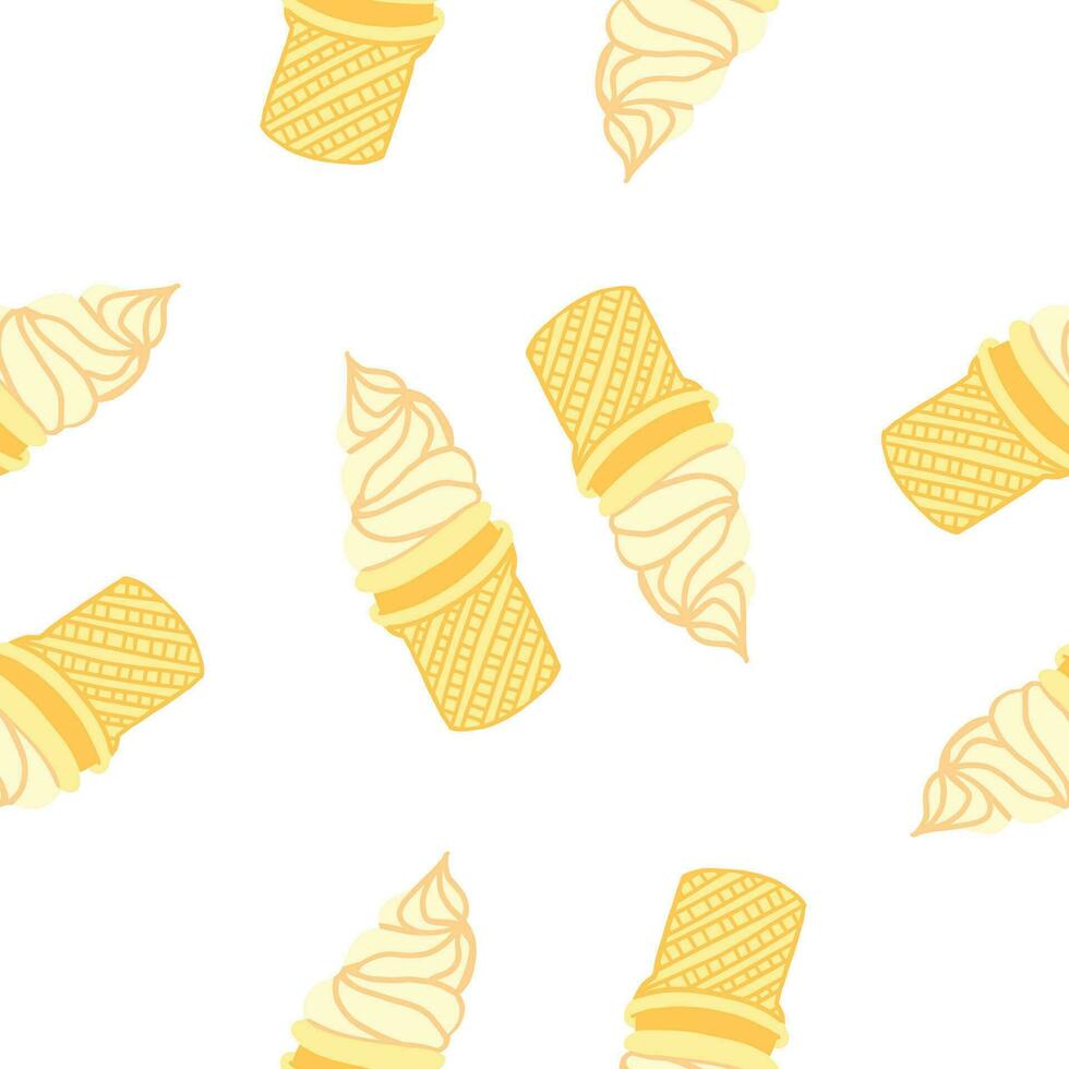 Vanilla ice cream seamless pattern. Vector illustration in cartoon flat style isolated on white background.