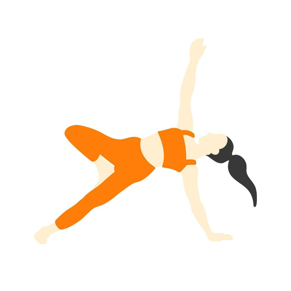 Yoga pose. Asian female woman girl. Vector illustration in cartoon flat style isolated on white background.