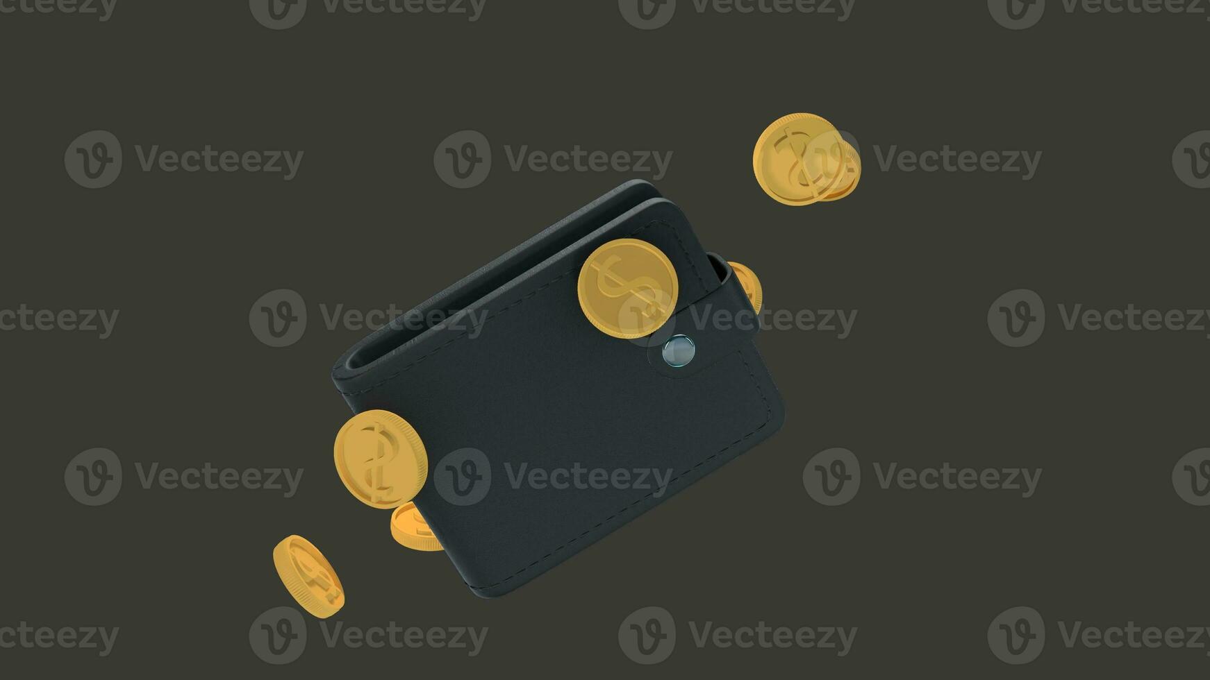 Coins around wallet 3D illustration photo