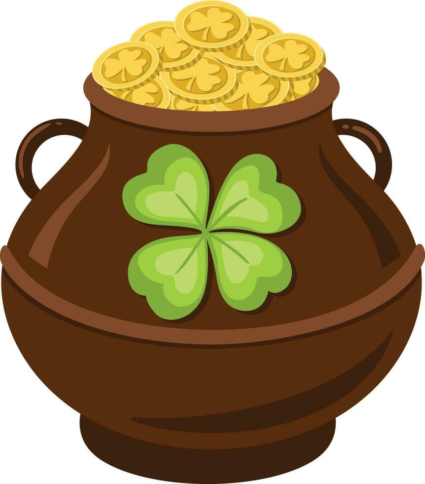 St Patrick's Day pot full of gold coins vector