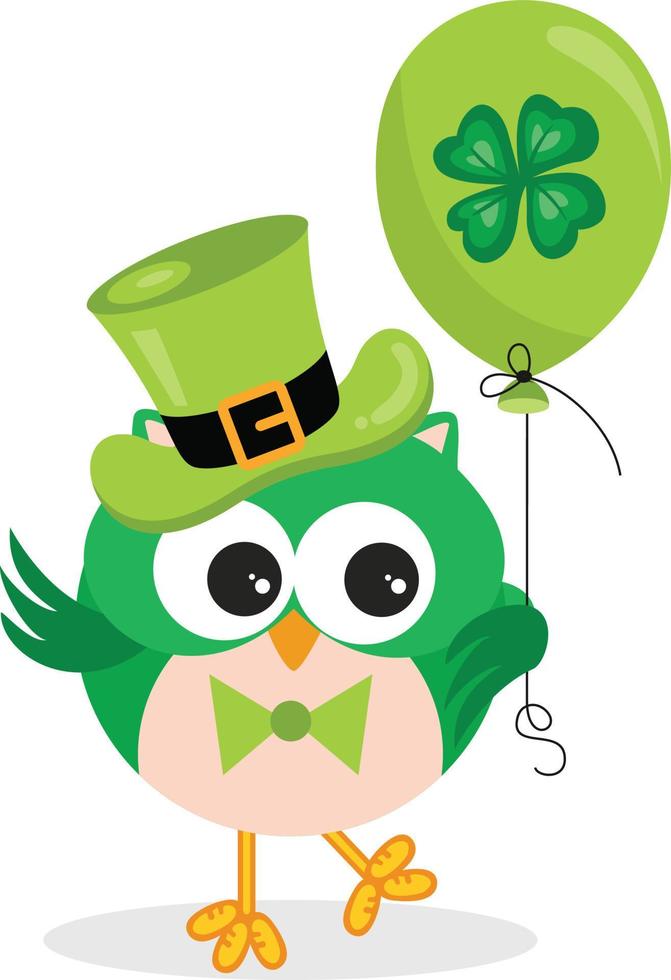 S t patrick's día búho participación un verde globo con trébol vector