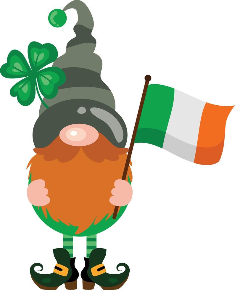 S t Patricio s día gnomo participación un bandera de Irlanda vector