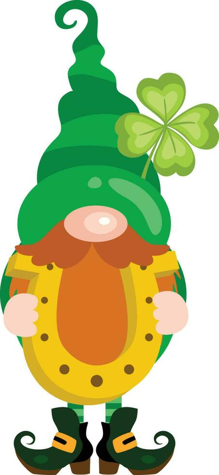 St Patrick s day gnome holding a lucky horseshoe vector