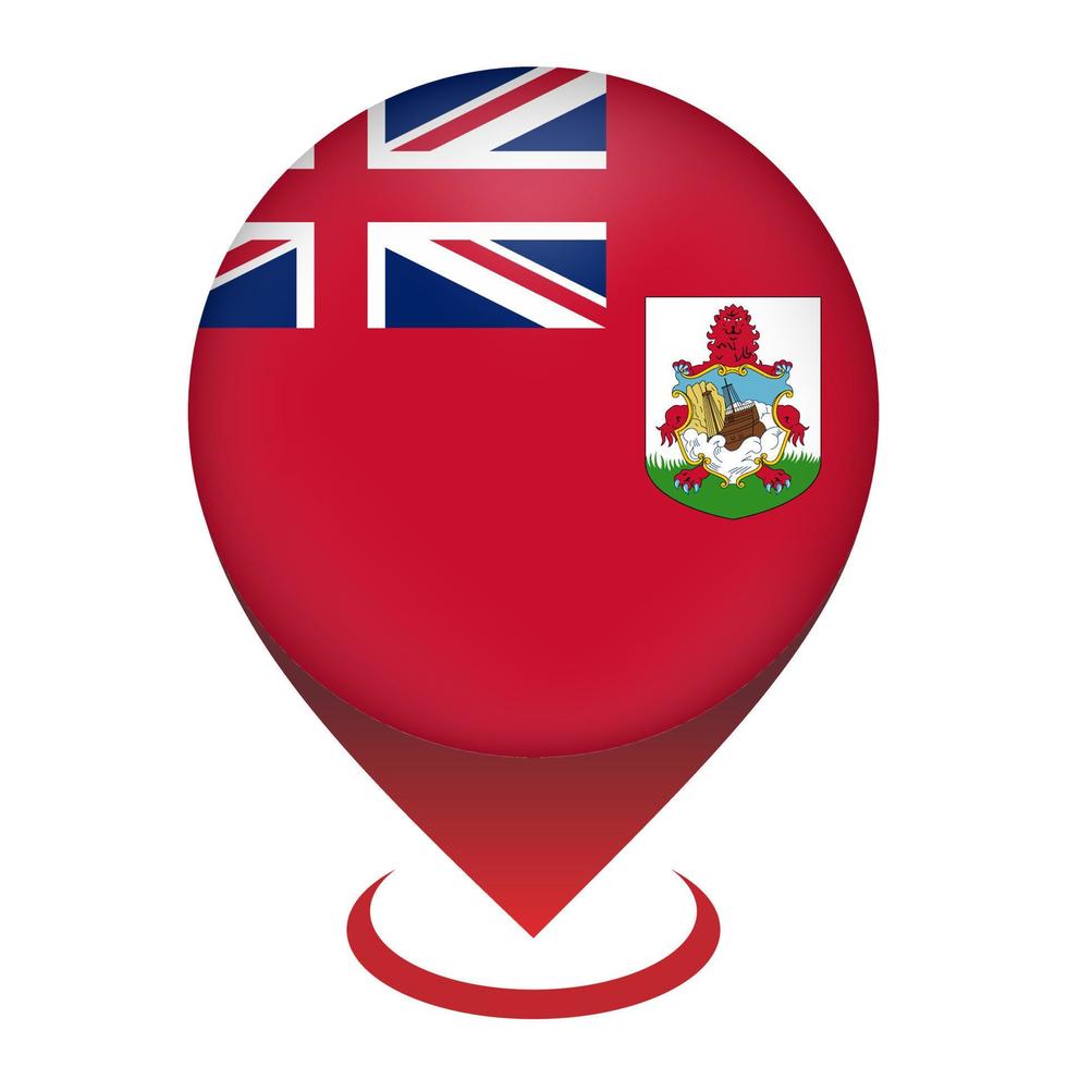 Map pointer with country Bermuda. Bermuda flag. Vector illustration.