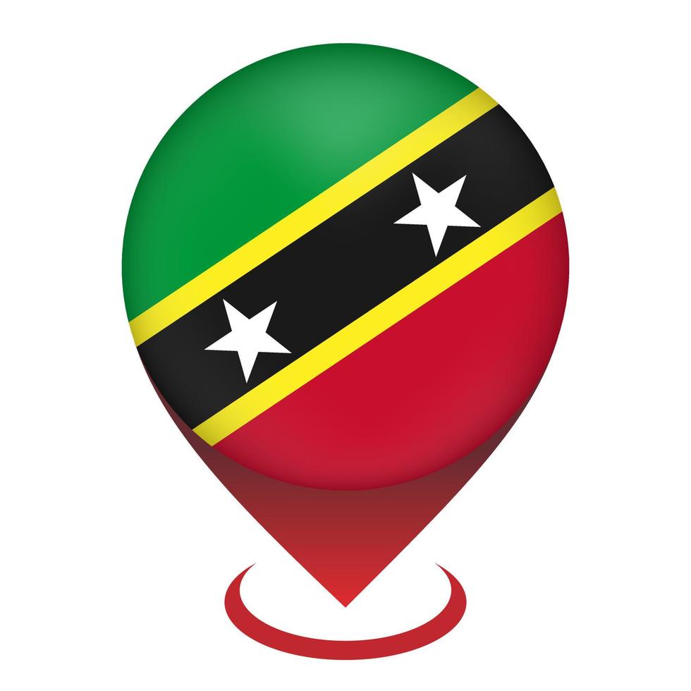 Map pointer with country Saint Kitts and Nevis. Saint Kitts and Nevis flag. Vector illustration.