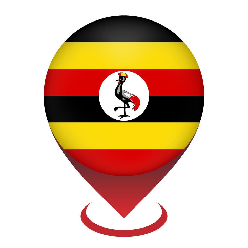 Map pointer with contry Uganda. Uganda flag. Vector illustration.