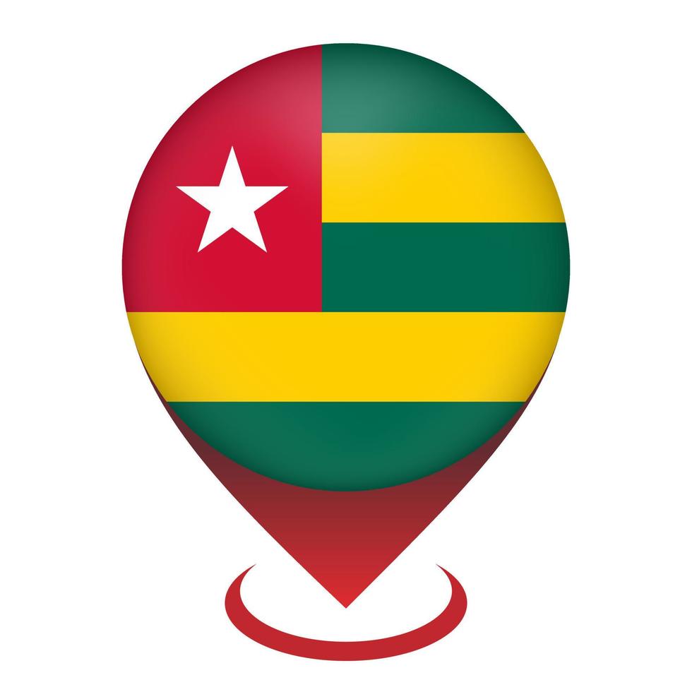 Map pointer with contry Togo. Togo flag. Vector illustration.