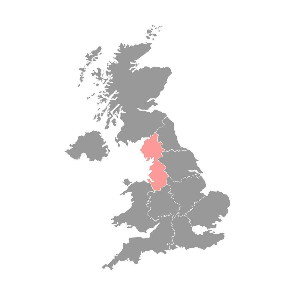 Noroeste de Inglaterra, mapa de la región del Reino Unido. ilustración vectorial vector