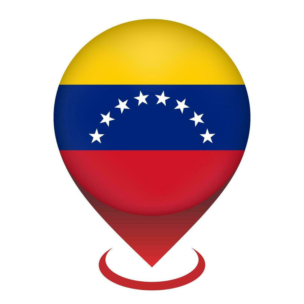 Map pointer with contry Venezuela. Venezuela flag. Vector illustration.