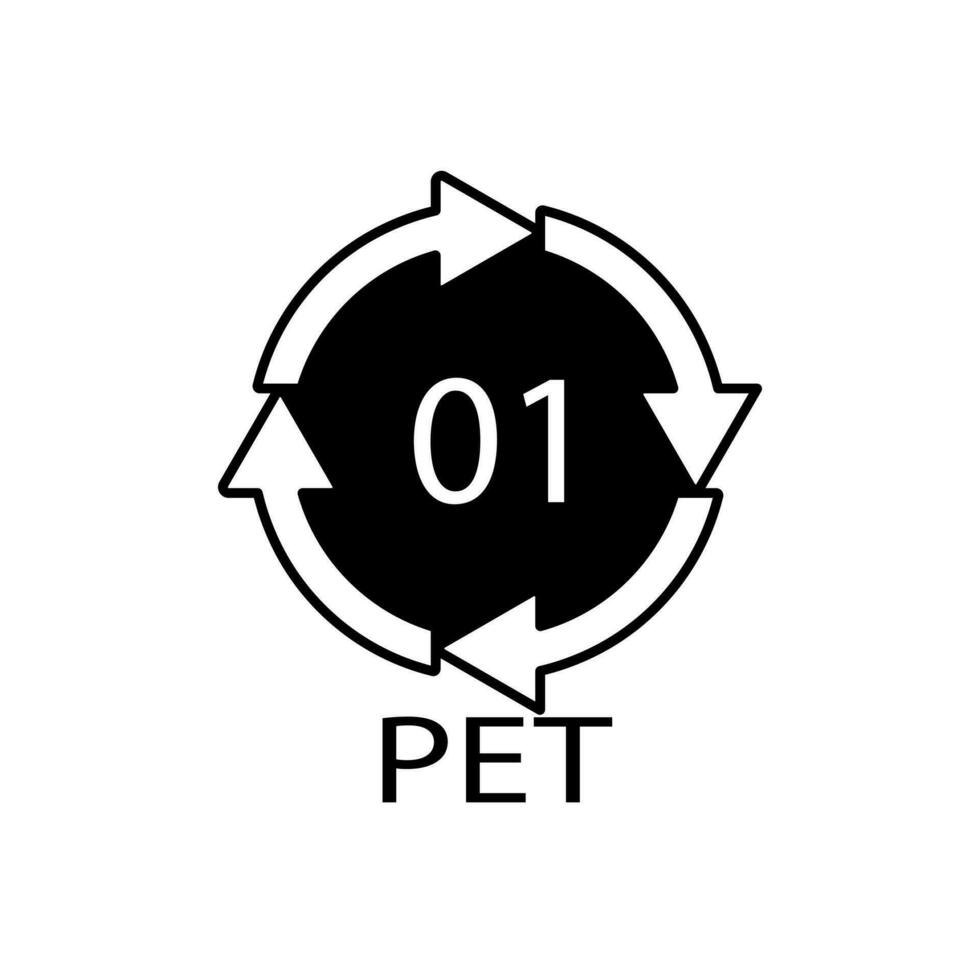 PET 01 recycling code symbol. Plastic recycling vector polyethylene