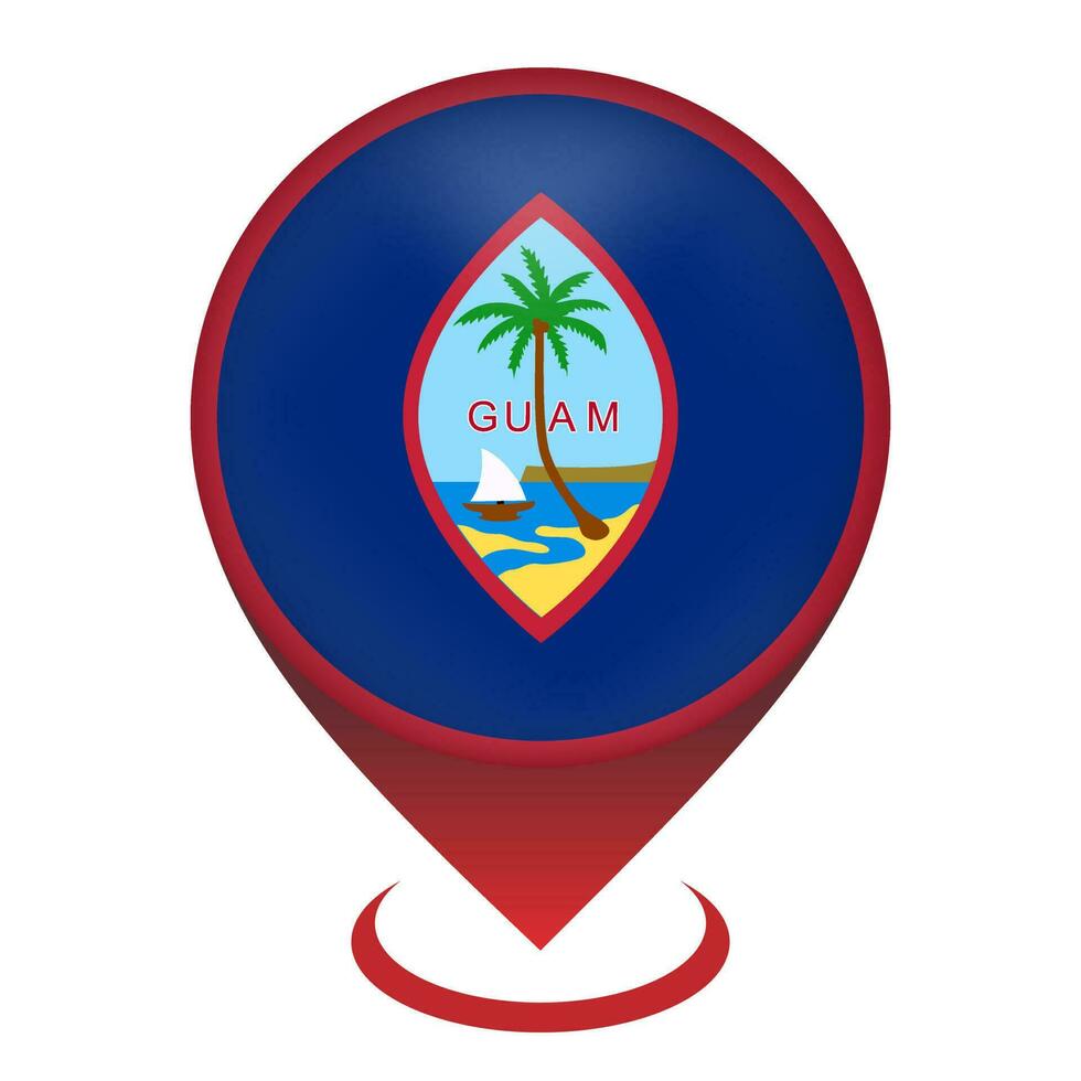 Map pointer with country Guam. Guam flag. Vector illustration.