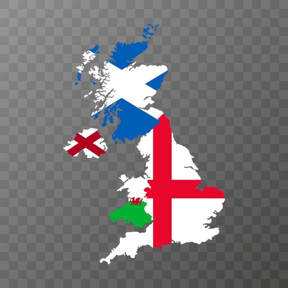 UK region map with flags. Vector illustration.