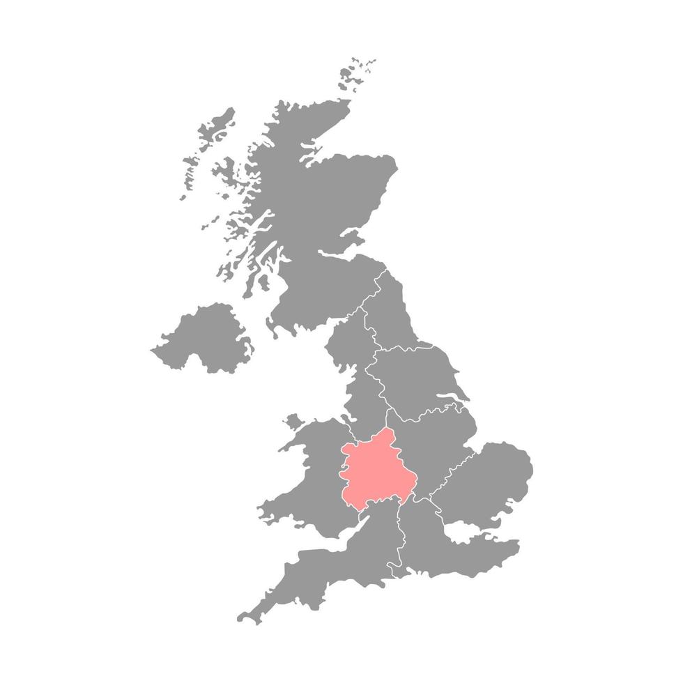 West Midlands, Inglaterra, mapa de la región del Reino Unido. ilustración vectorial vector