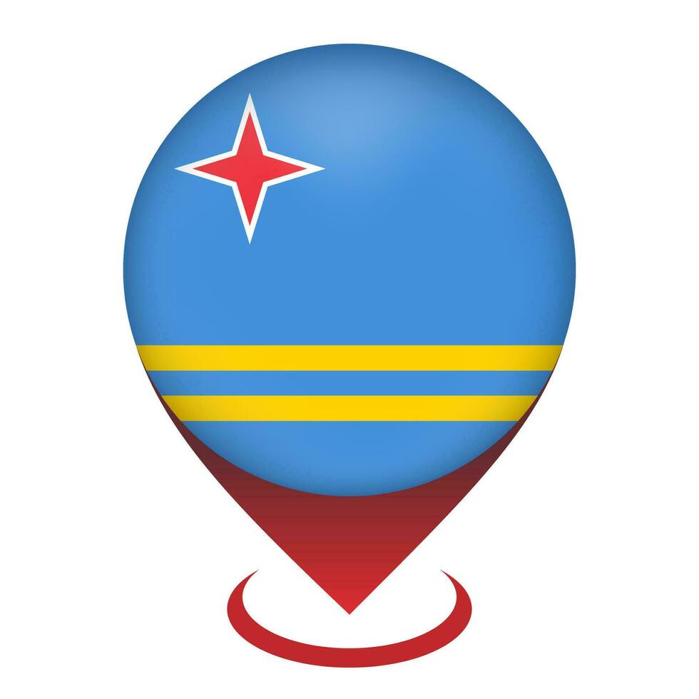 Map pointer with country Aruba. Aruba flag. Vector illustration.