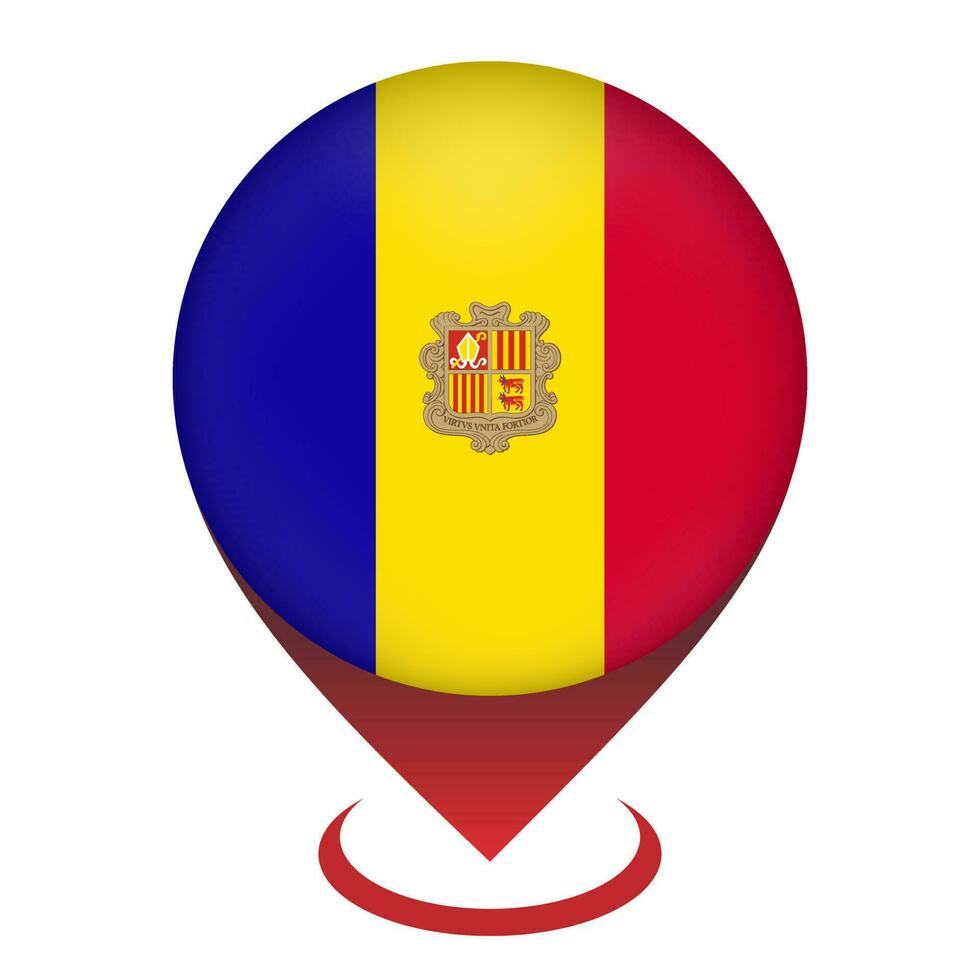 Map pointer with country Andorra. Andorra flag. Vector illustration.