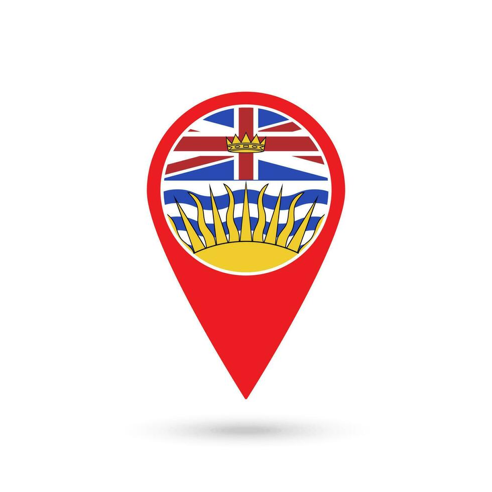 Map pointer with province British Columbia. Vector illustration.