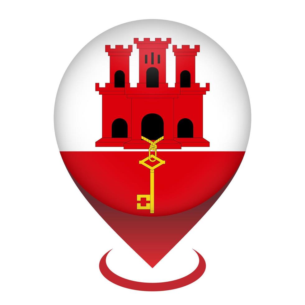 Map pointer with country Gibraltar. Gibraltar flag. Vector illustration.