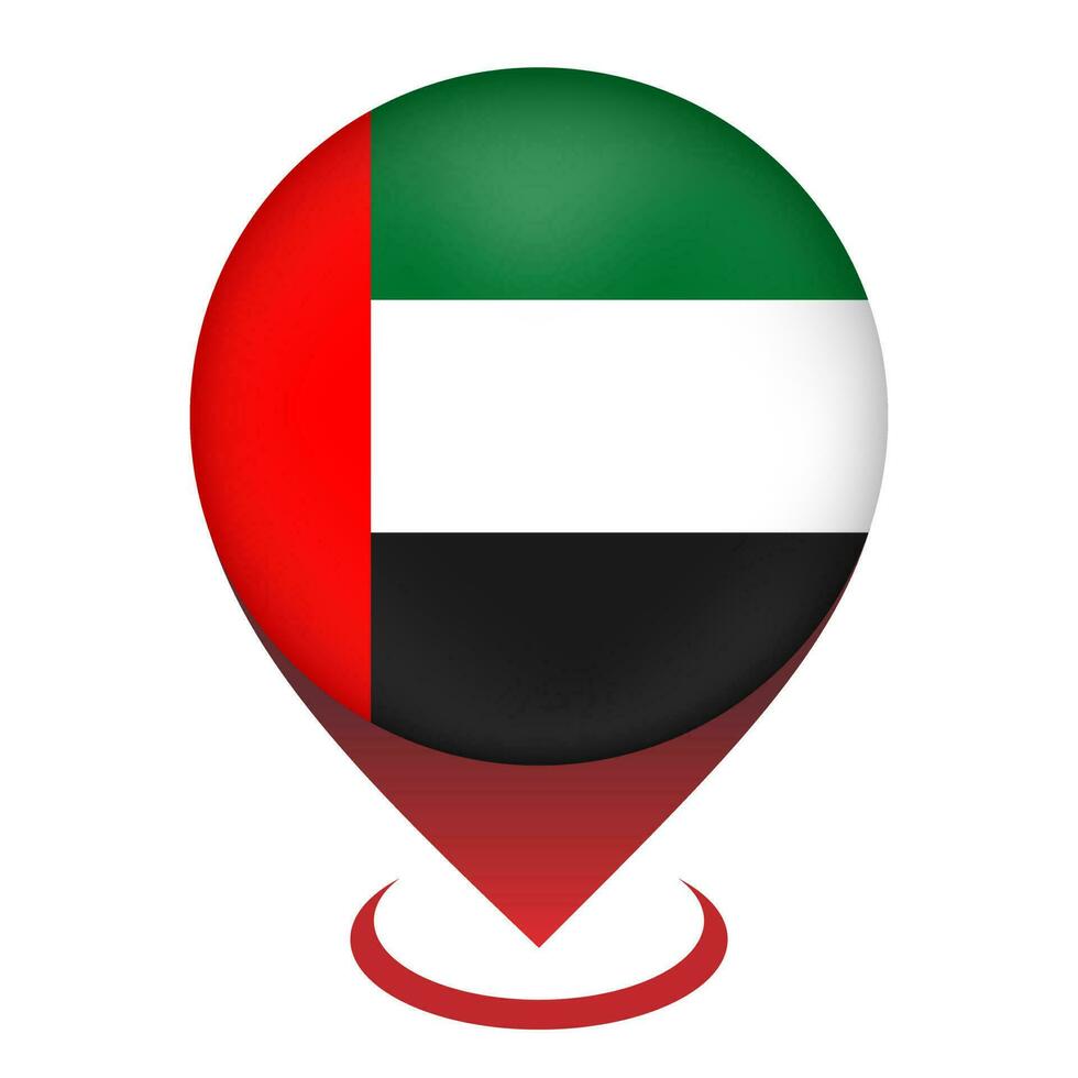 Map pointer with contry United Arab Emirates. United Arab Emirates flag. Vector illustration.