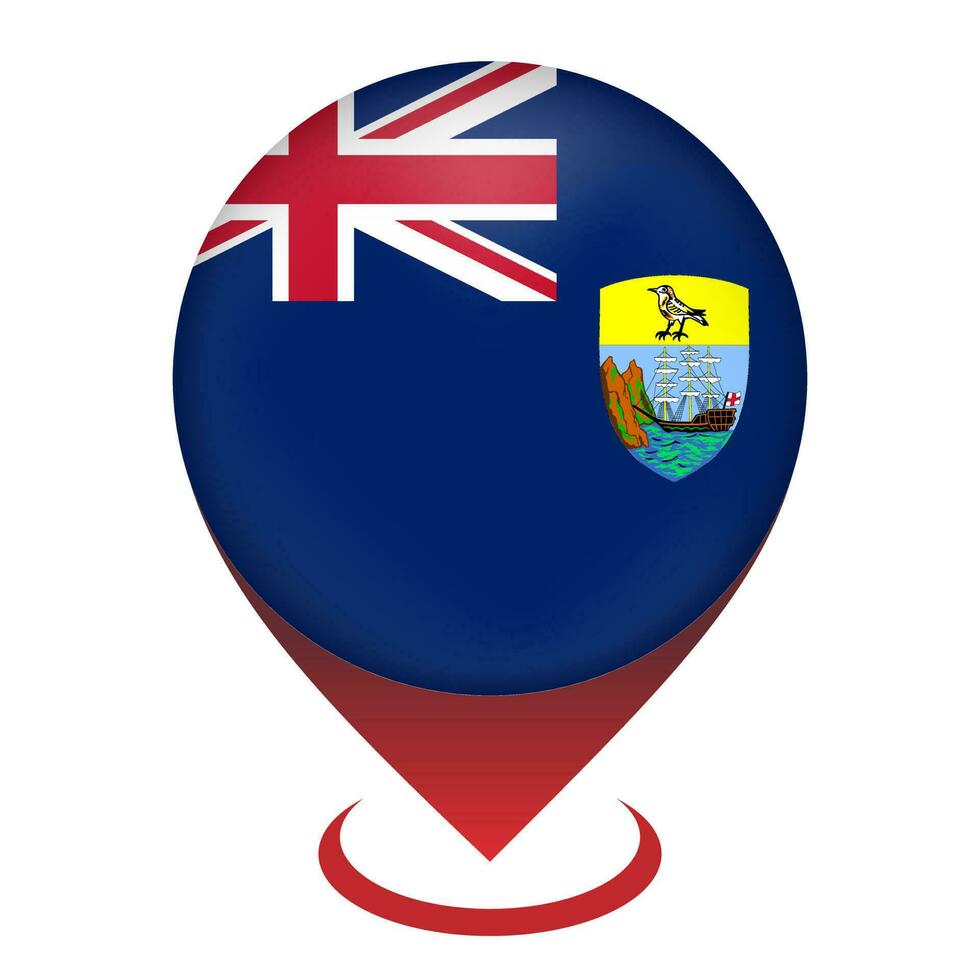 Map pointer with country Saint Helena, Ascension and Tristan da Cunha. Saint Helena, Ascension and Tristan da Cunha flag. Vector illustration.