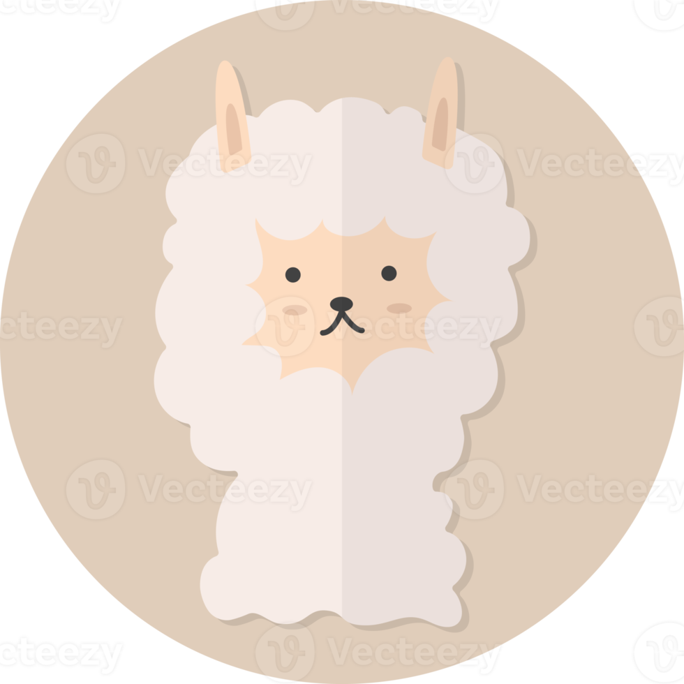 alpaca face icon, Cute animal icon in circle. png