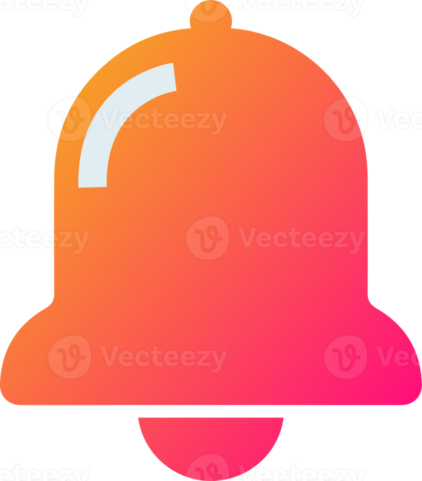 Notification or bell icon in gradient colors. Alarm clock and smartphone application alert. png