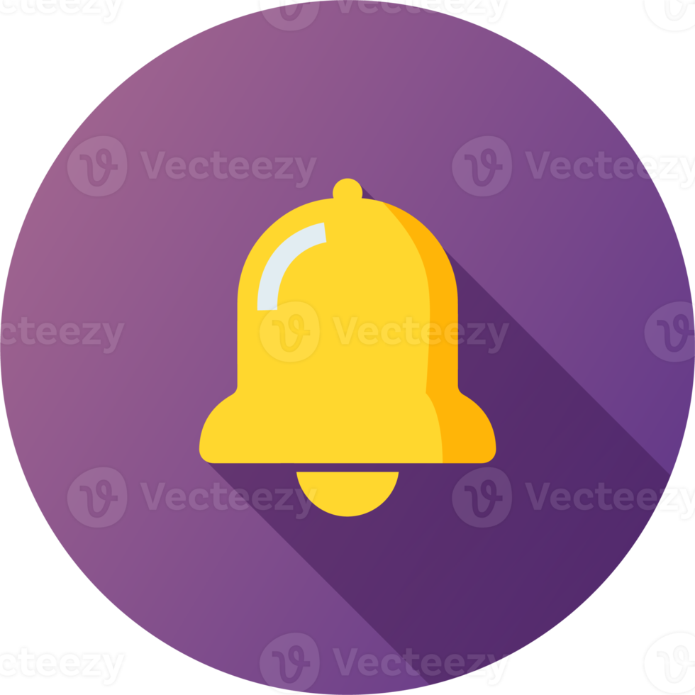 Notification or bell icon in flat design style. Alarm clock and smartphone application alert. png