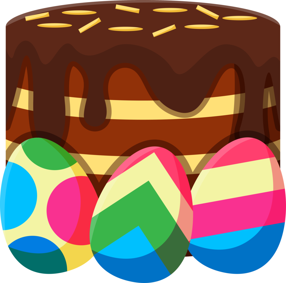 Easter element icon illustration with cake and decorative eggs. png