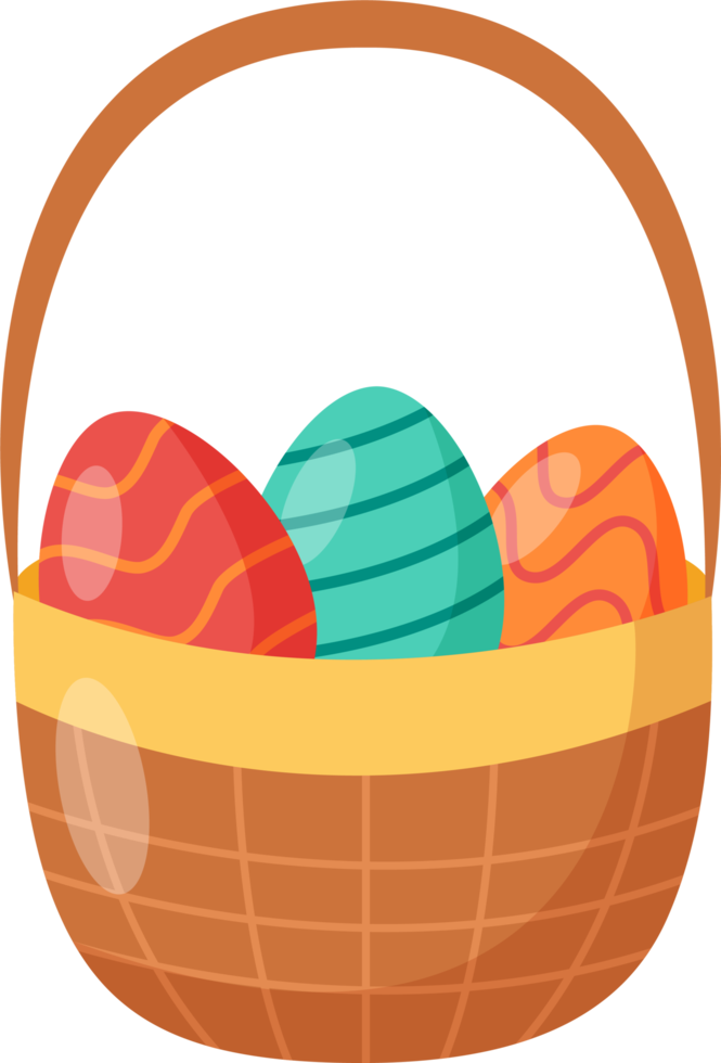 Easter element icon illustration with basket of decorative eggs. png