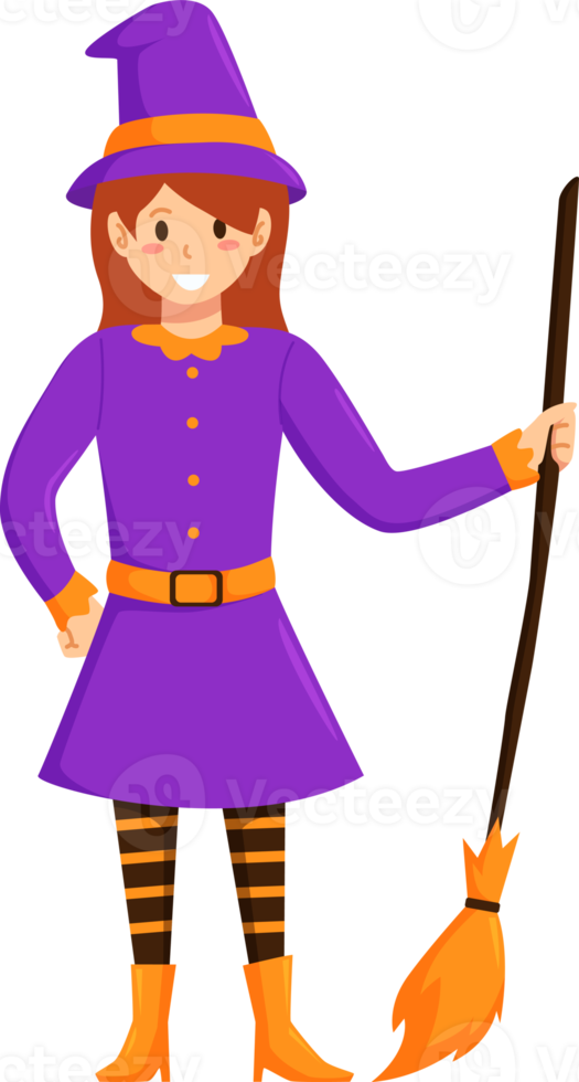 Halloween character kid cartoon in Halloween witch costume png