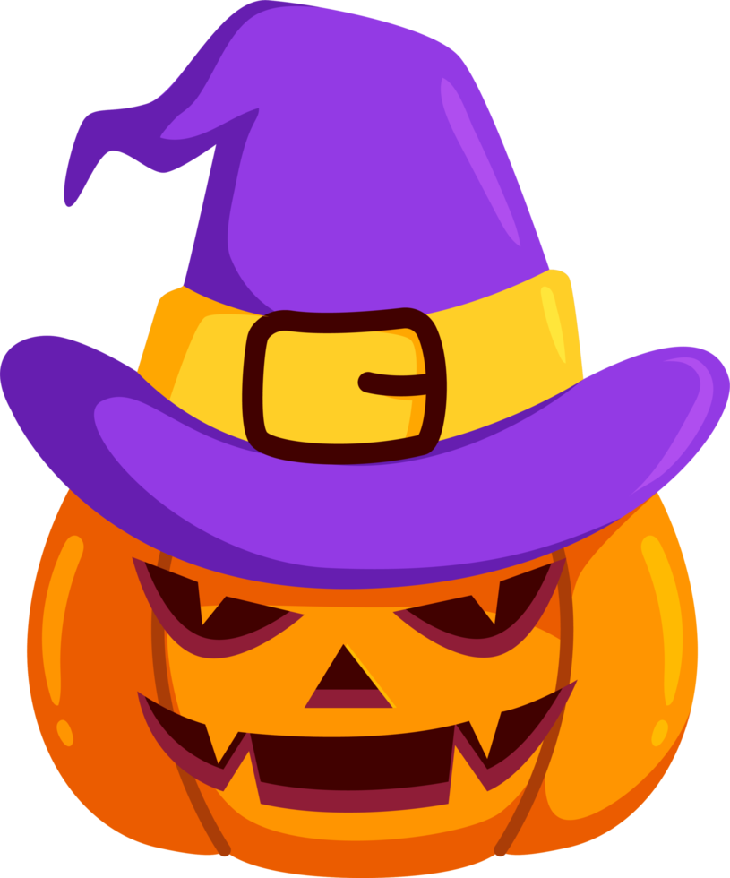 Halloween element illustration with pumpkin and witch hat. png