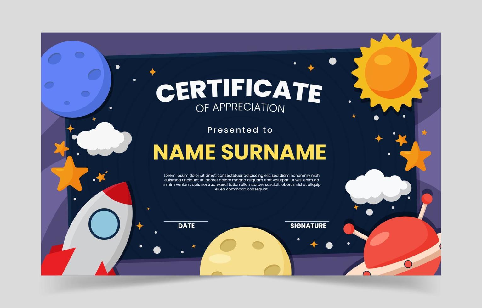 Outer Space Themed Children Certificate Template vector
