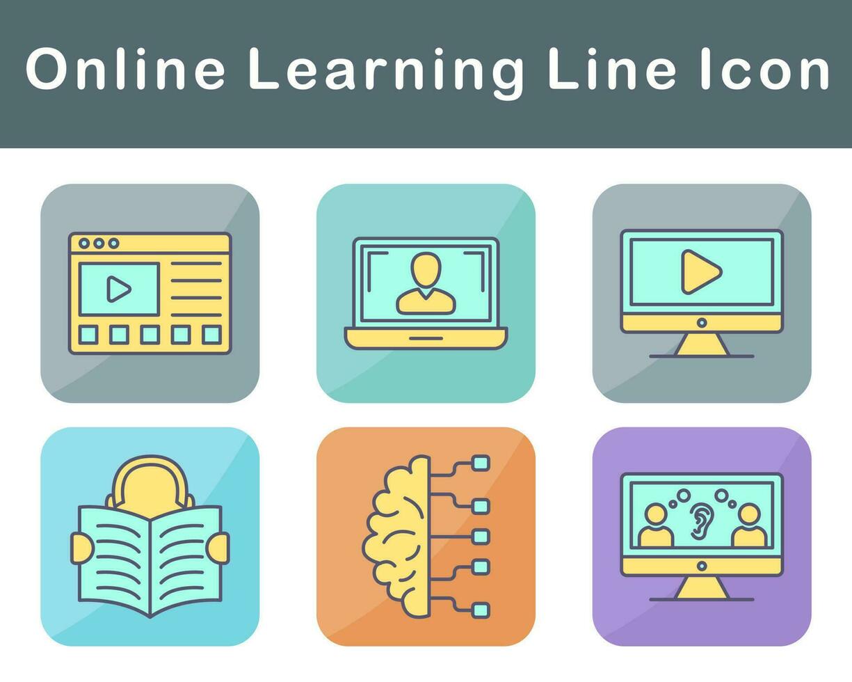 en línea aprendizaje vector icono conjunto