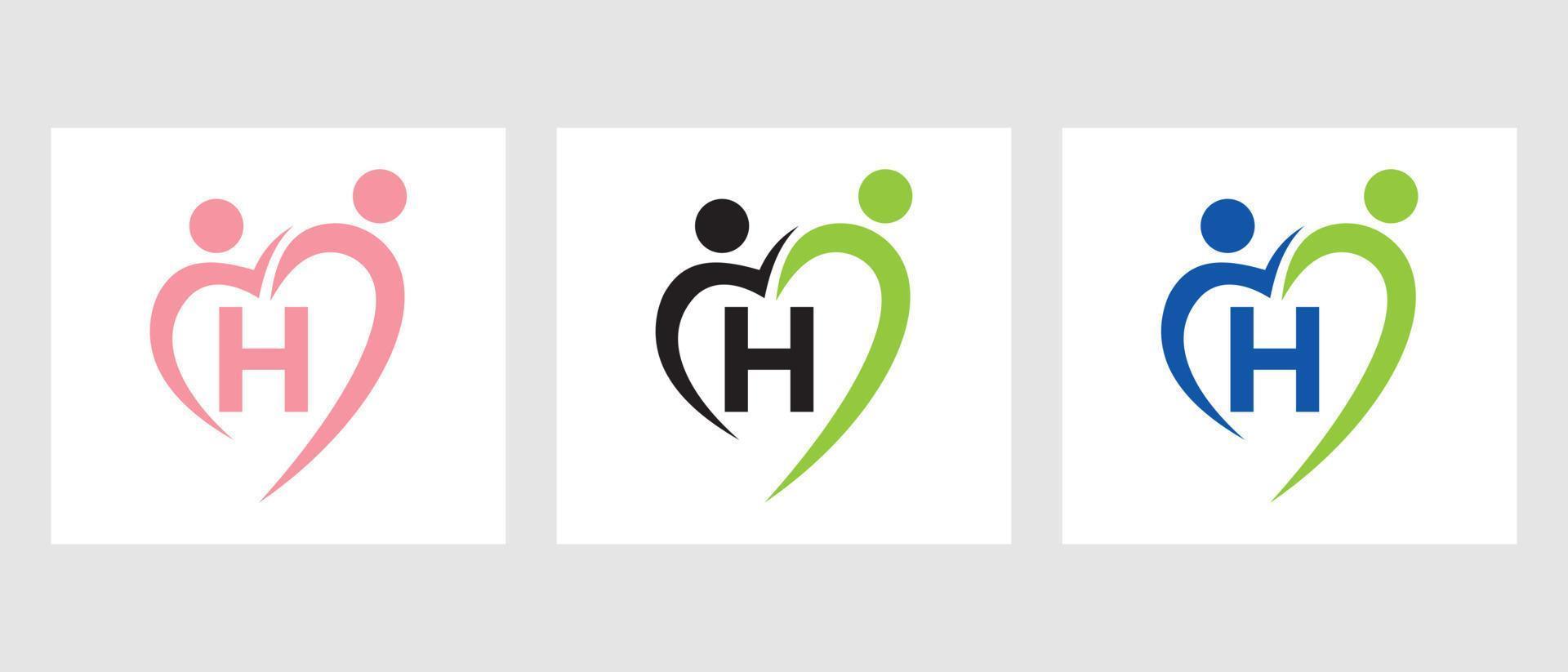 Letter H Community Logo Template. Teamwork, Heart, People, Family Care, Love Logo. Charity Donation Foundation Sign vector